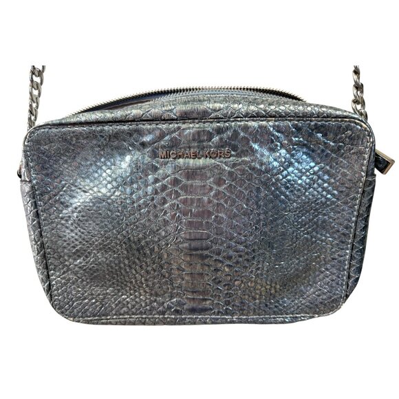 Michael Kors Metallic Snakeskin Crossbody Bag With Adjustable Strap & Chain Deta - Picture 2 of 9